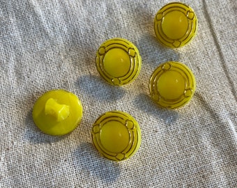 Vintage Yellow Plastic Buttons x 5