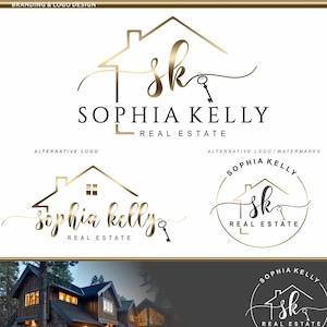 Logotipos de Realtor, Logotipos de Exp Real Estate, Realtor Branding, Real Estate Branding, Simple Realtor Logo Design, House key gold branding kit 242