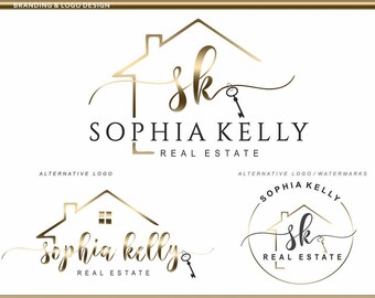 Realtor Logos, Exp Real Estate Logos, Realtor Branding, Real Estate Branding, Simple Realtor Logo Design, House key gold branding kit 242