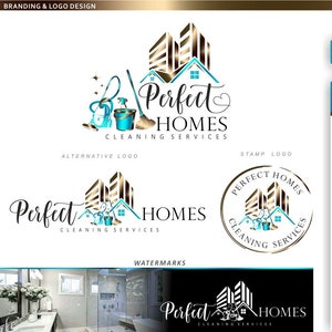 Logo di pulizia residenziale commerciale, design del logo di servizio, kit di marketing pulito per la casa domestica Logo della domestica delle pulizie, logo della casa d'affari 263