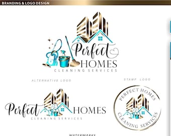 Commercial residential cleaninig logo, Service logo design, Home House clean marketing kit Housekeeping Maid Logo, Business house logo 263