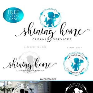 Maid Cleaning logo design personalizzato, Business Maid logo, Servizio a domicilio, Logo prefabbricato House lady cleaning marketing kit Società di pulizie 248