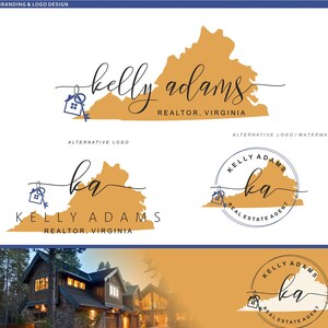Logo di stato personalizzato, design immobiliare a colori Virginia, logo agente immobiliare, kit di branding, marchio aziendale, design chiave della casa, keyence del logo della mappa 55.5