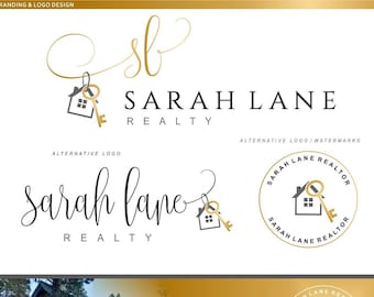 Real Estate Logo, Realtor Logo, House Key Logo, Gold Logo design, Premade Logo, Watermark Logo, Business card broker, Realtor Marketing 42