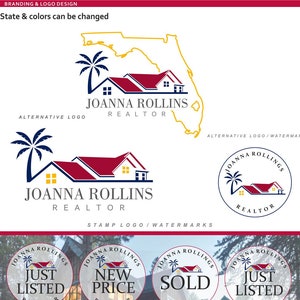 Makler Logo Real Estate Branding Kit, State Florida Logo, Realty Agent Design, Haus Palm REMAX Stempel Unikat Real Estate Visitenkarte 136