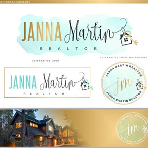 Real Estate logo ontwerp, Realtor logo, Key en House logo, Branding Kit, Realty Logo ontwerp, Stamp makelaar, Mint groene visitekaartje, 68
