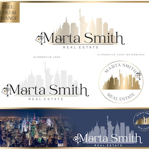 Design del logo dello skyline di New York, logo dell'agente immobiliare, design del logo immobiliare, kit di branding City Skyline, design del logo immobiliare, set di branding unico 217