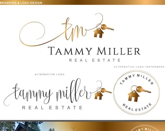 Realtor Logo, Real Estate Logo, House Key Logo, Gold Logo design, Premade Logo, Watermark Logo, Business card broker, Realtor Marketing 75