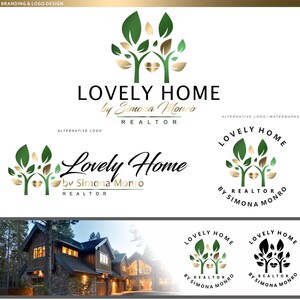 Logo immobiliare, Logo dell'agente immobiliare, Logo dell'albero della casa, Design del logo d'oro, Logo prefabbricato, Logo della filigrana, Broker di biglietti da visita, Marketing dell'agente immobiliare 147