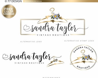 Vintage Boutique Logo Design, Kleidung Aufhänger Logo, Recycling Symbol Pfeile Reseller Business, Second Hand Shop Marke Fashion Branding Kit 244