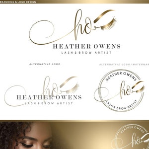 Lash & Brow logo, Eyelash logo, Cosmetics logo, Premade Branding Kit, Blog logo, Watermark, Gold logo, Logo Design, Stamp, Logo package 118