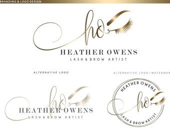 Lash & Brow logo, Eyelash logo, Cosmetics logo, Premade Branding Kit, Blog logo, Watermark, Gold logo, Logo Design, Stamp, Logo package 118