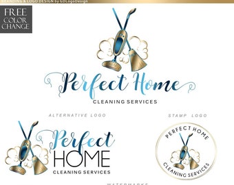 Design de logotipo de limpeza personalizado, serviço doméstico, logotipo pré-fabricado, kit de marketing de limpeza doméstica Logotipo de limpeza Logotipo de empregada, aspirador de vassoura 191
