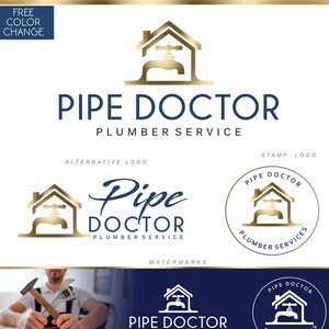 Plumber logo design custom, Home repair service, Premade logo, Pipe repair marketing kit, Plumb fix Logo, House handyman branding set 211