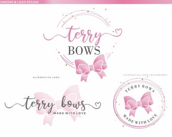 Bow Logo Design, Boutique Branding Kit, Rosa & Gold Wasserzeichen