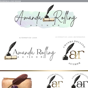 Writer Logo, Feather Logo design package, Vintage Classic editor logo, Blog design, copywriter Branding Kit Journalist Logo Author Brand 219