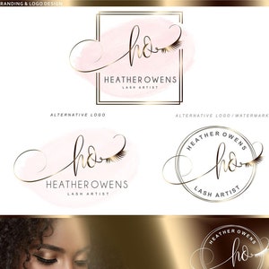 Design de logotipo de artista de cílios, kit de marca de cílios, pacote de logotipo pré-fabricado, logotipo de extensões de cílios dourados, cartão de visita, pacote personalizado de marketing 103