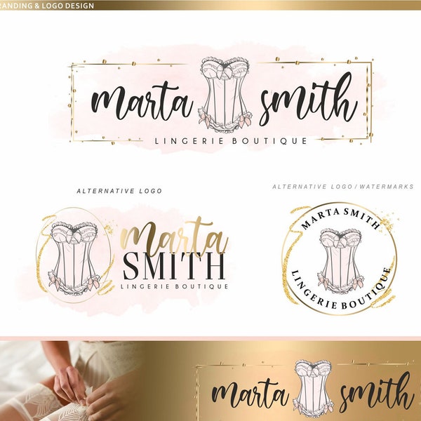 Lingerie logo, Lingerie Boutique branding, Fashion Blog logo, Vintage Underwear Logo package, Bikini Bra logo Corset Logo, Pink Feminine 225