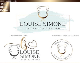 Interior Logo design, Logo kit, Furniture Beauty golden, Architecture Branding Kit Modern Chair armchair Sofa Seat Custom package Couch 240