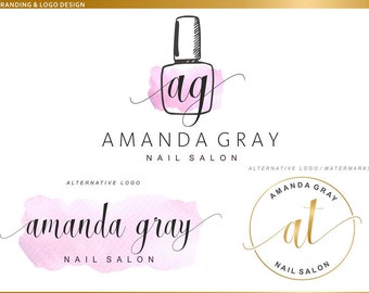 Logotipo de salão de beleza, logotipo de salão de beleza, design de logotipo pré-fabricado, logotipo de esmalte, kit de marca de manicure, logotipo de blog de moda, maquiador 34