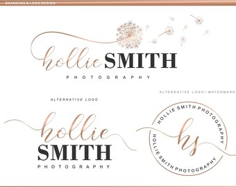 Logotipo de diente de león, logotipo de fotografía, logotipo de blog, foto de boutique, marca de agua, logotipo de oro rosa, diseño de logotipo, sello, kit de marca, paquete de logotipo, 07.1