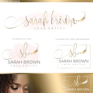 Lashes logo, Eyelash logo, Cosmetics logo, Premade Branding Kit, Blog logo, Watermark, Gold logo, Logo Design, Stamp, Logo package 90