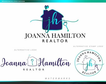 Real Estate Logo, Realtor Logo, House Key Logo Real Estate Associate, Premade Logo Watermark Logo, Makler, Teal blue Realtor Marketing 150