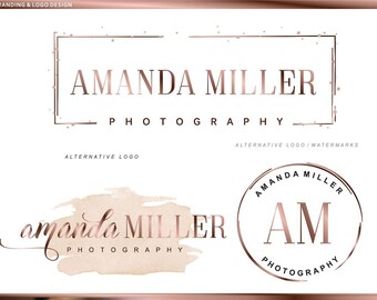 Logo, Watercolor Logo Design, Rose gold Branding kit, Photography logo, Watermark, Premade Branding Package, Logo Design, Branding kit 48