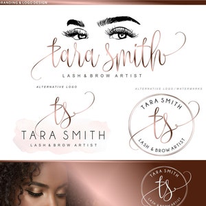 Lash logo design, Eyelash branding kit, Lash extensions logo, Cosmetic logo, lash watermark, Beauty salon, Makeup design, Gold rose Eyes 72