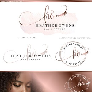 Design de logotipo de artista de cílios, kit de marca de cílios, pacote de logotipo pré-fabricado, logotipo de extensões de cílios dourados, cartão de visita, pacote personalizado de marketing, 69