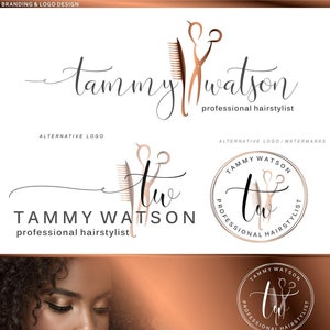 Hairdresser Logo design, Hair Salon branding, Scissors comb Logo package, gold rose logo, Fashion logo set, Custom package, Stylist Logo 65