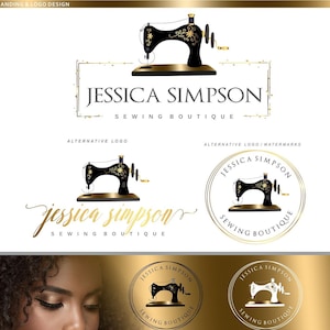 Sewing machine Logo design, Branding Logo package, Craft boutique logo, Handmade clothing gold Fashion logo set, Custom package, Stylist 162