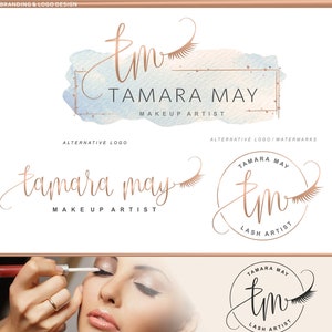 Lashes logo, Eyelash logo, Cosmetics logo, Premade Branding Kit, Blog logo, Watermark, rose Gold logo, Logo Design, Stamp, Logo package 25