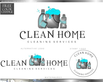 Cleaning service logo design, Home service, Premade logo, House cleaning marketing kit Housekeeping logo Maid Logo, Windows Spray sponge 201