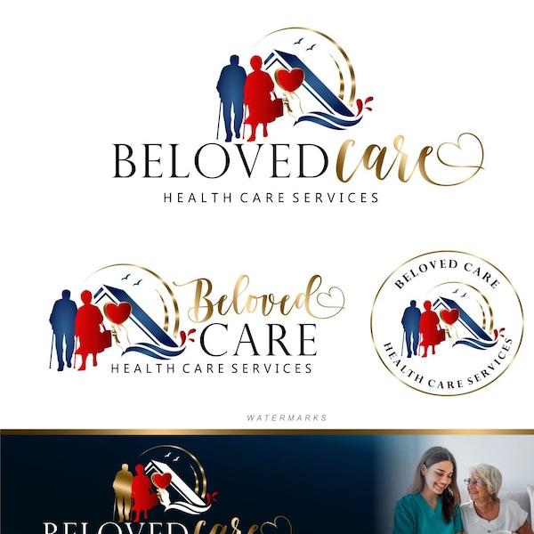 Healthcare Home service logo, Nurse branding kit, Elderly Care logo, Medical Service In home aid, Home assistance logo Nurse marketing 305