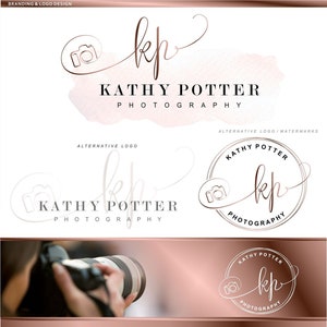 Photography logo design, Camera branding kit, Premade logo package, Rose Gold logo, Watermark, logo package, Marketing Custom package, 70