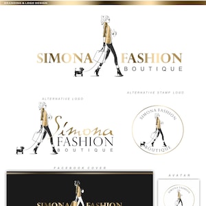 Conception de logo de boutique, Boutique de marque de vêtements, Paquet de logo de dame, Kit de marque de chien de femme, Ensemble d’emballage de mode, Design féminin, Placard 198