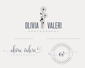 Marque Kit, pissenlit logo, photographie logo, logo Premade, Blog logo, filigrane Simple, planificateur d’événements logo, création de Logo, image de marque ensemble 58