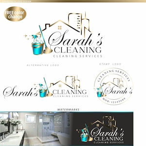 Design del logo del servizio di pulizia, Logo residenziale commerciale Home House cleaning marketing kit Pulizia Maid Logo, Logo della casa commerciale 261
