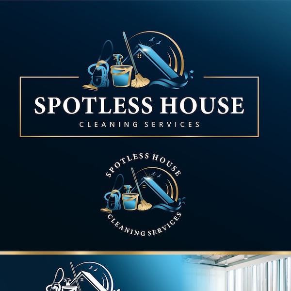 Cleaning service logo design, Commercial residential logo Home House cleaning marketing kit Housekeeping Sun Logo, Business house logo 286