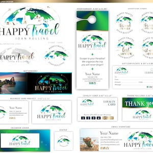 Travel logo, Adventure Branding Kit, World map trip design, travel blogger, Globe, Travel agent business card, airplane logo, Trip agent 291 image 2
