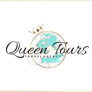 Logo Crown Travel, Kit di branding per avventure, Progettazione di viaggi con mappa del mondo, Travel Blogger, Globo, Biglietto da visita per agente di viaggio Queen Travel, Agente di viaggio 299