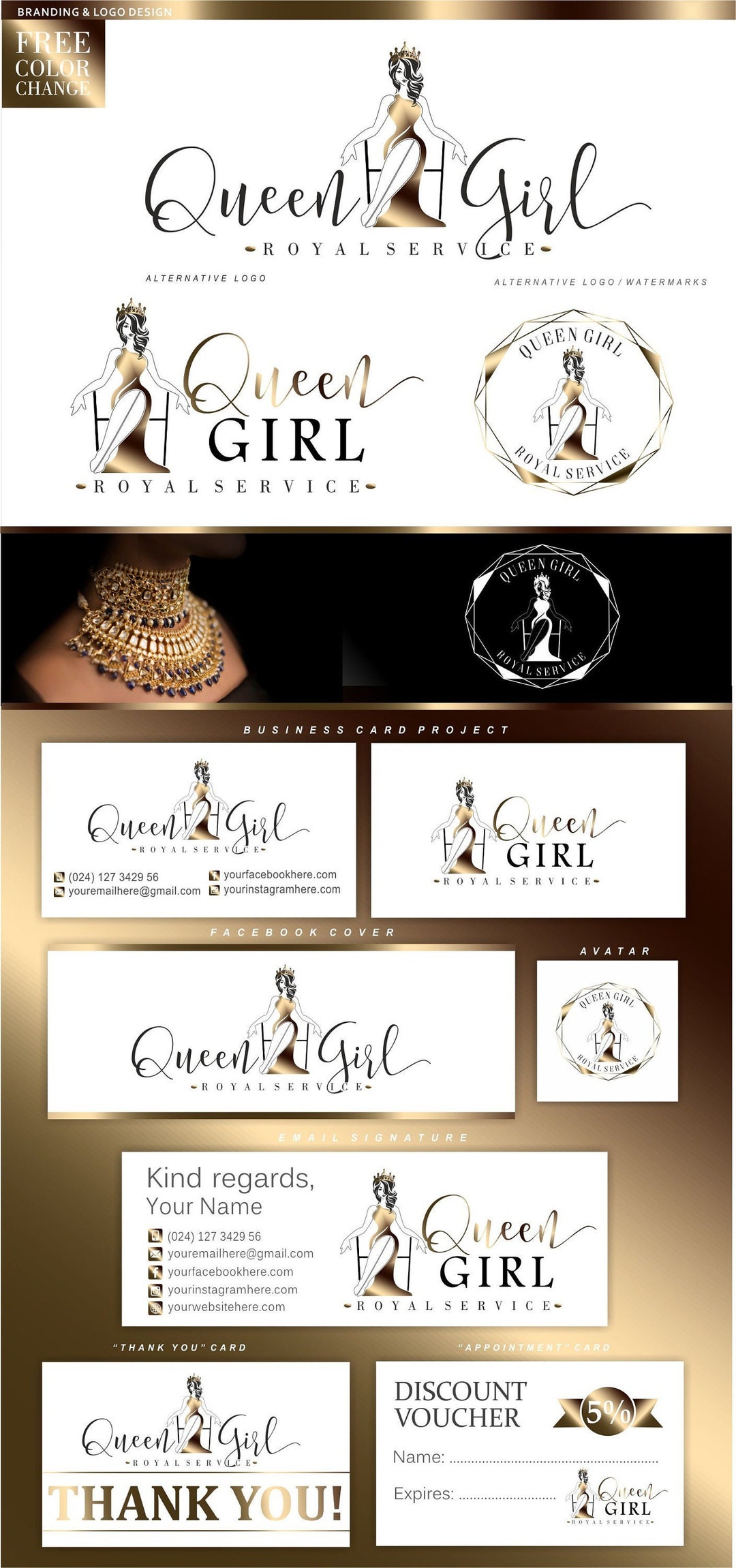 Queen Logo Design Royal Boutique Branding Kit Beauty - Etsy