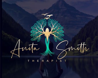 Frauenbaum-Silhouette-Logo-Design für Therapie-Psychologie, Ganzheitlicher Life Coach 02