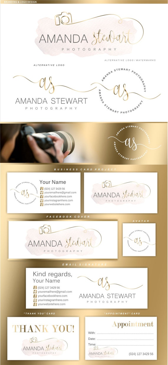 Photography branding package Photography logo, Camera logo, Branding kit, Premade logo, Watermark, Marketing kit, Initials Logo Design 22