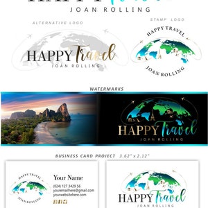 Travel logo, Adventure Branding Kit, World map trip design, travel blogger, Globe, Travel agent business card, airplane logo, Trip agent 291 image 3