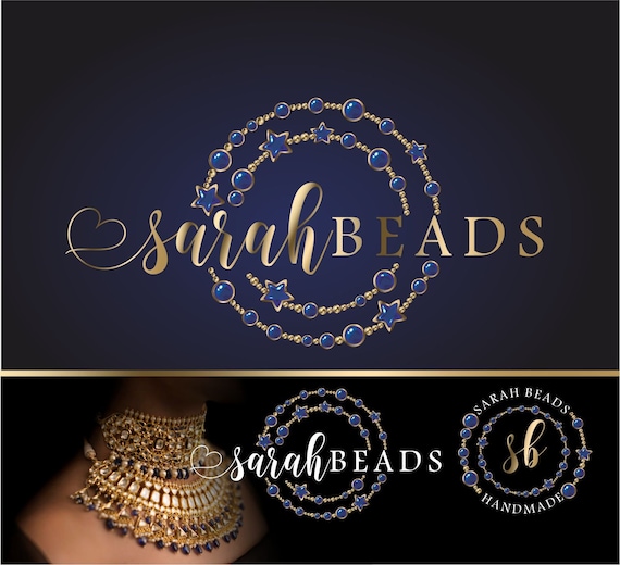 Handmade Jewelry Logo Boutique Logo Design Craft Artist Design Charm Logo Branding Kit Watermark Art Custom Package Golden Beads 275 Etsy