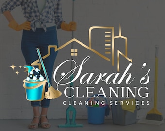 Diseño de logotipo de servicio de limpieza, logotipo comercial residencial, kit de marketing de limpieza del hogar, logotipo de empleada doméstica, logotipo de casa comercial 261