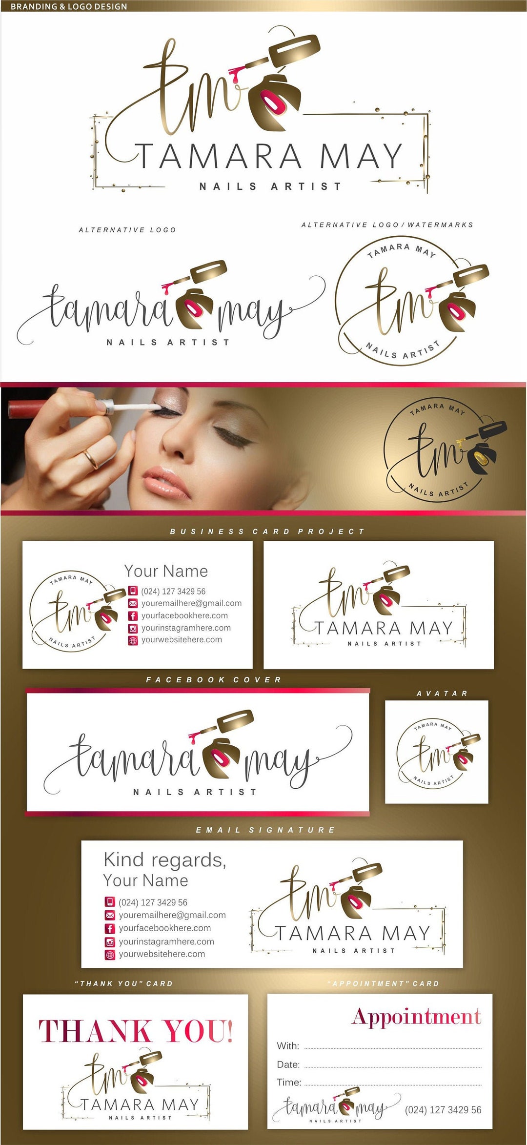 Nails Artist Logo Design Makeup Branding Kit Beauty Branding - Etsy