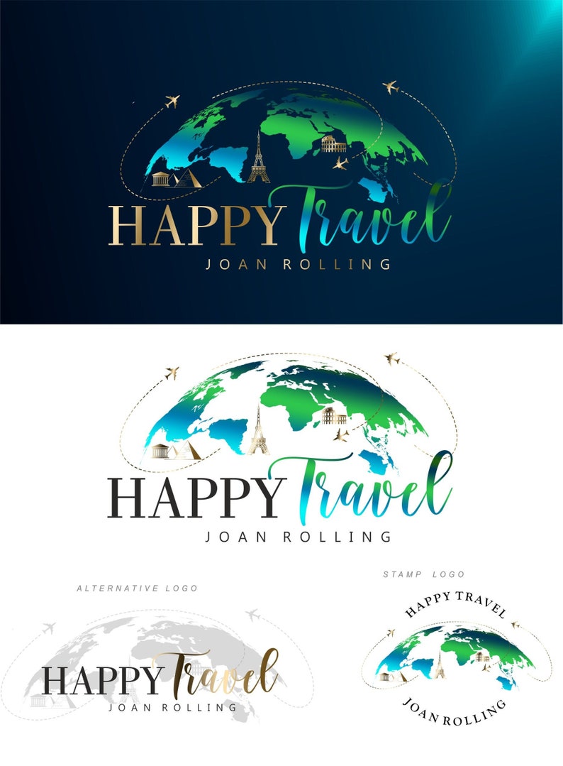 Travel logo, Adventure Branding Kit, World map trip design, travel blogger, Globe, Travel agent business card, airplane logo, Trip agent 291 image 1